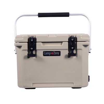 CAMP-ZERO 21 Quart Rotomolded Hard Cooler - Insulated Ice Chest with 4 Cup Holders - Bear-Proof Travel Ice Box for Beverage, Drink, BBQ, Fishing, Camping, Outdoor, Beige