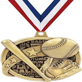 Baseball Medals - 2" Kudos Baseball, T-Ball Award Medals Gold - 100 Pack Prime