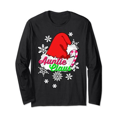 Aunt Christmas Long Sleeve T Shirt, Auntie, Santa Clause Hat