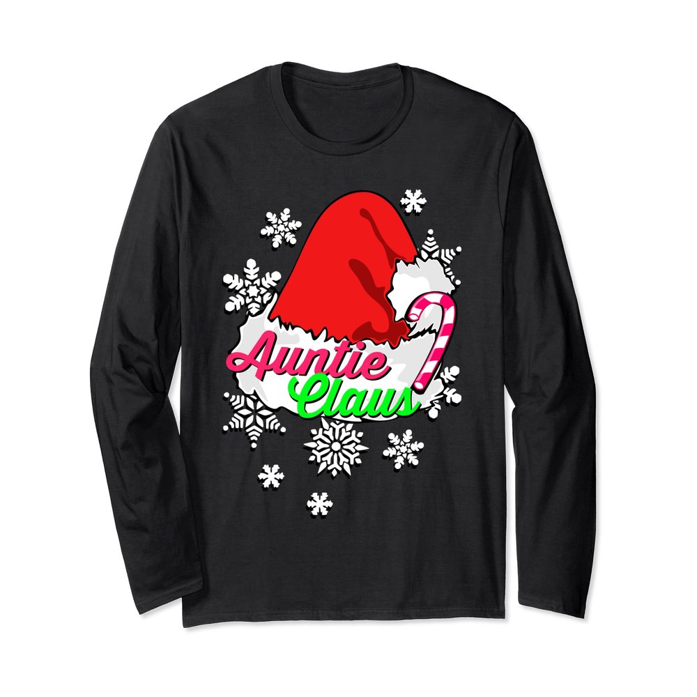 Aunt Christmas Long Sleeve T Shirt, Auntie, Santa Clause Hat