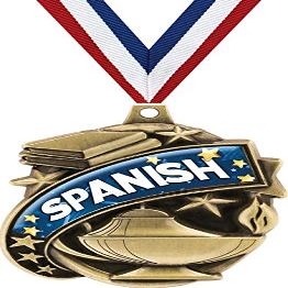 Crown Awards Foreign Language Medals - 2" Kudos Spanish Education Academic Award Medals Gold - 100 Pack
