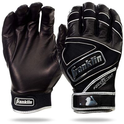 Franklin Sports MLB Batting Gloves - Powerstrap Chrome Adult Men's + Youth Batting Gloves Pair - Baseball + Softball Gear - Black - Adult Medium