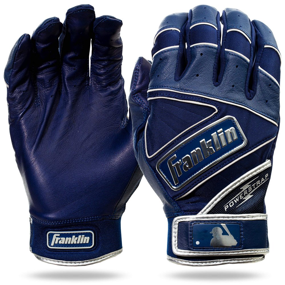 Franklin Sports MLB Batting Gloves - Powerstrap Chrome Adult Men's + Youth Batting Gloves Pair - Baseball + Softball Gear - Navy - Adult Extra Large