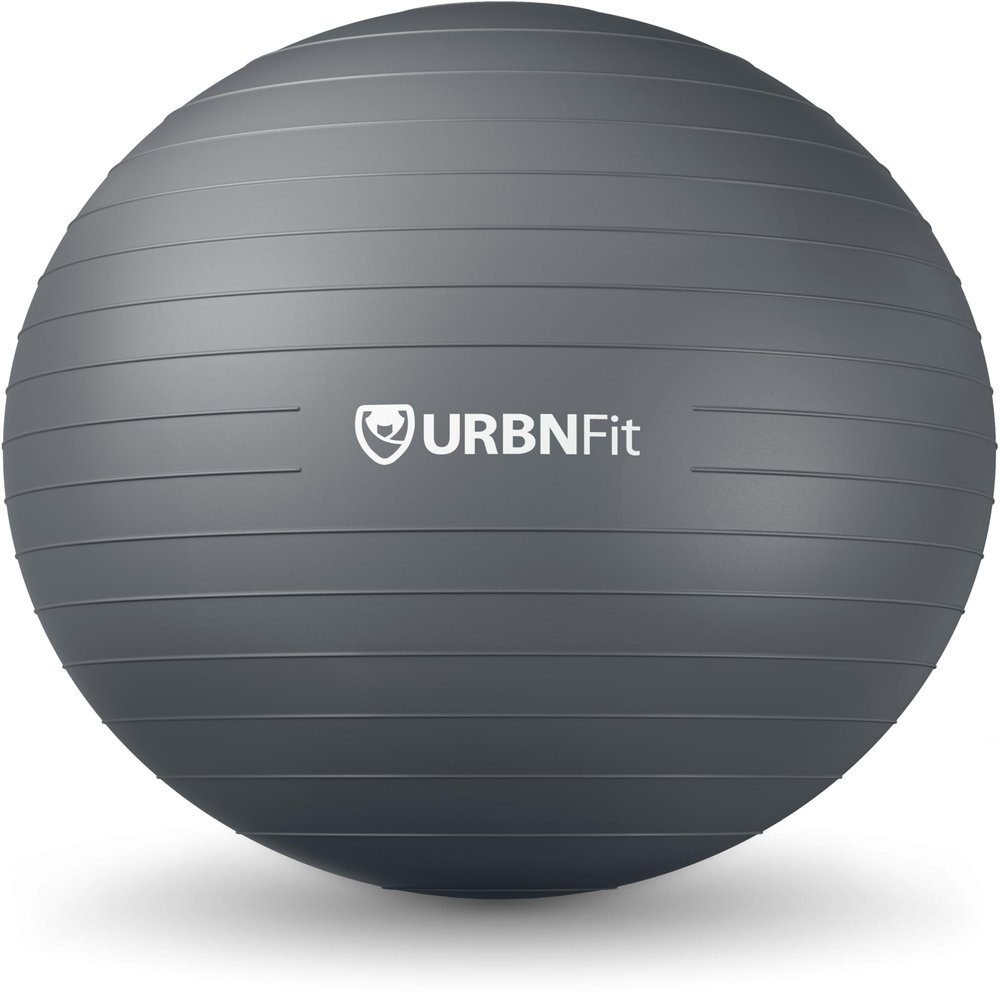 URBNFit Exercise Ball - Yoga Ball in Multiple Sizes for Yoga, Pilates, Pregnancy, Stability - Anti-Burst Swiss Balance Ball w/Quick Pump Office Ball Chair for Home and Gym 22 Inch - Silver
