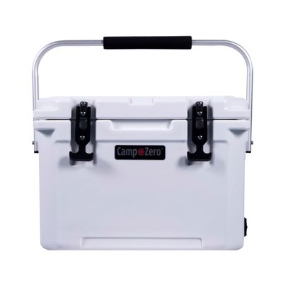 CAMP-ZERO 21 Quart Rotomolded Hard Cooler - Insulated Ice Chest with 4 Cup Holders - Bear-Proof Travel Ice Box for Beverage, Drink, BBQ, Fishing, Camping, Outdoor, White
