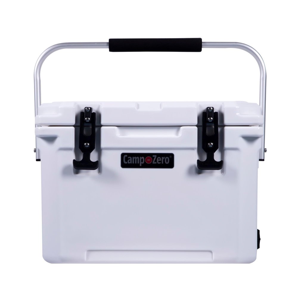 CAMP-ZERO 21 Quart Rotomolded Hard Cooler - Insulated Ice Chest with 4 Cup Holders - Bear-Proof Travel Ice Box for Beverage, Drink, BBQ, Fishing, Camping, Outdoor, White