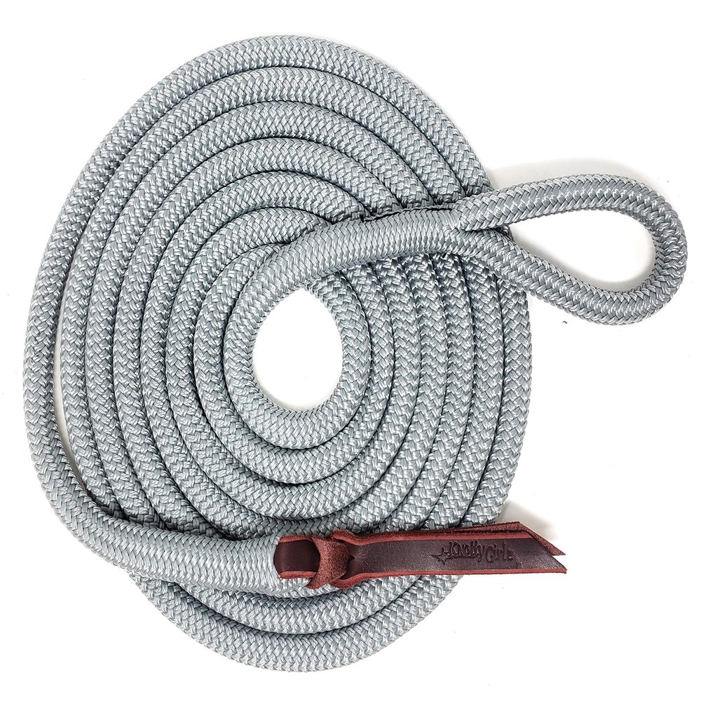 Knotty Girlz Double Braid Lead Rope with Eye Splice Loop, 12-14FT Lengths (Grey, 14 ft.)