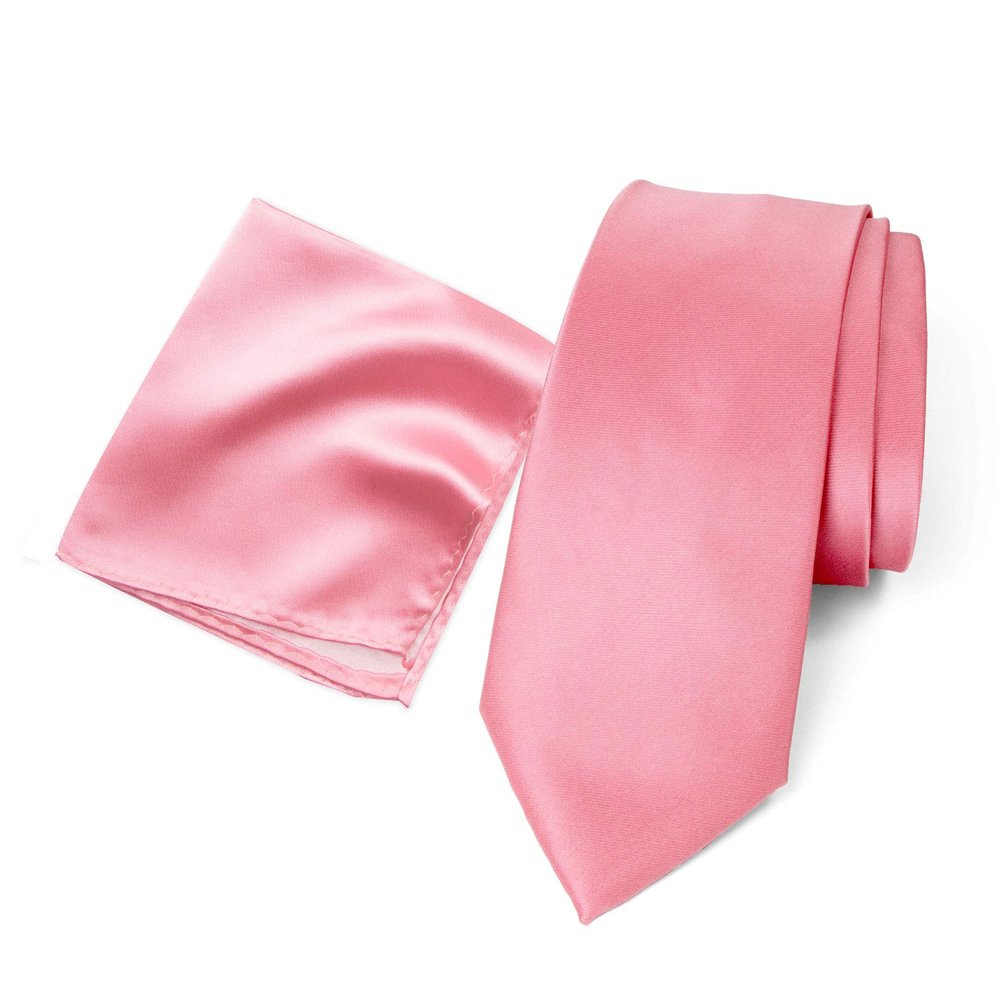 Spring Notion Men's Regular Solid Color Satin Microfiber Tie and Handkerchief Set Dusty Rose