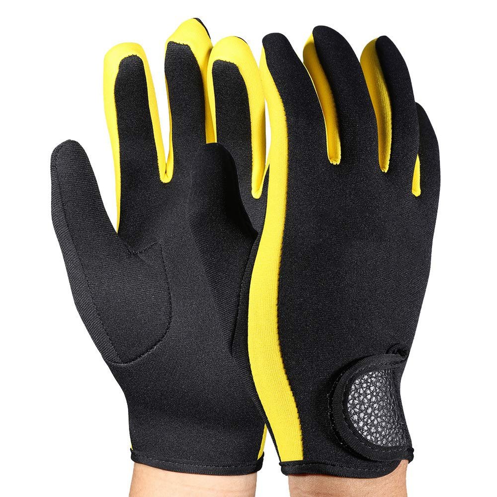 Alomejor Diving Gloves Neoprene Wetsuits Five Finger Gloves Non Skid Flexible Thermal Material for Snorkeling Swimming Surfing Sailing Kayaking Diving (S Yellow)