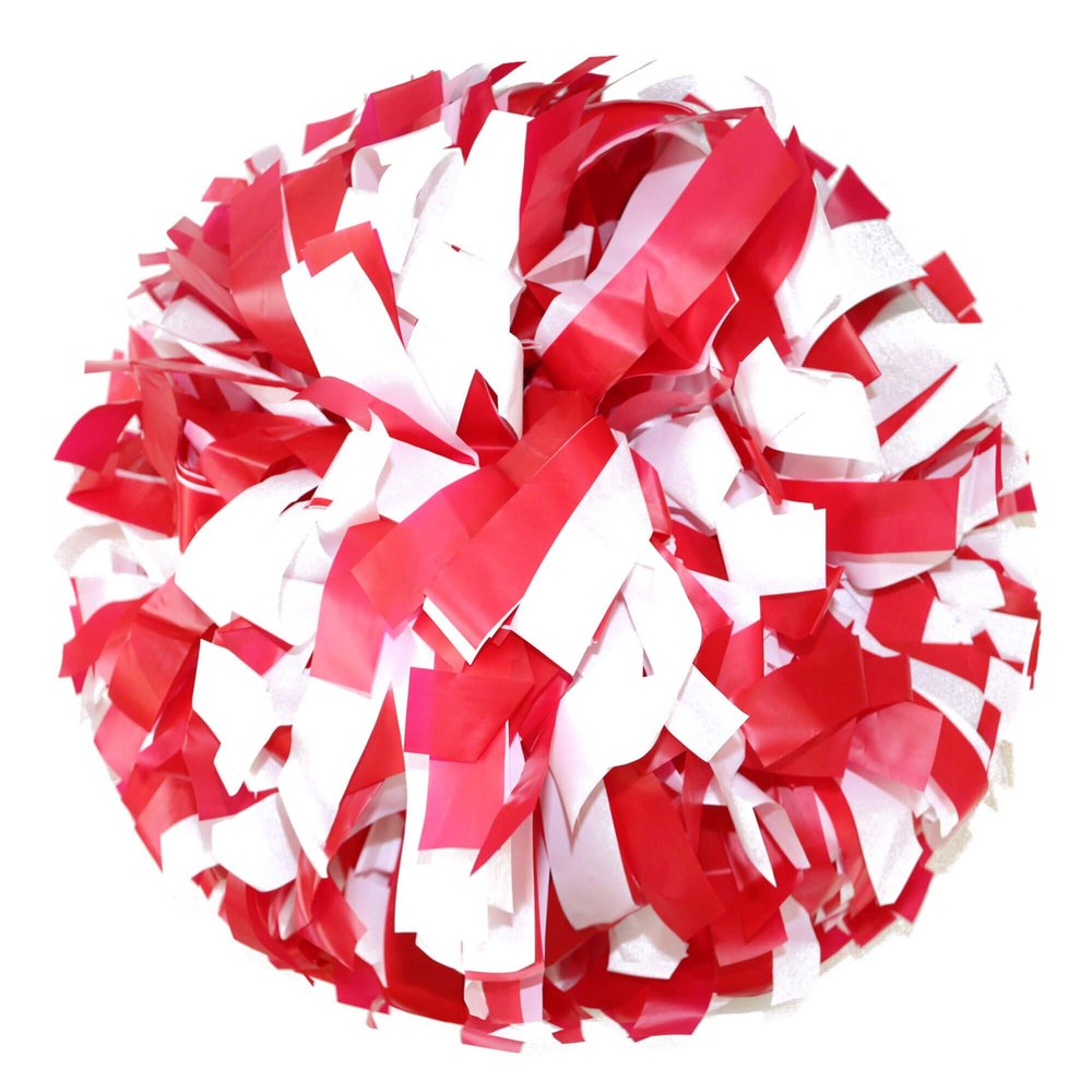 Danzcue 2 Pack 6 Inches Plastic Cheerleading Pom Pom with Baton Handle (Red-White, One Size)