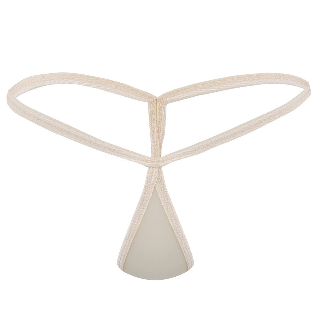 Agoky Women's Sexy Micro Thong Bikini Briefs Panties Bottoms Tear Drop Shaped Shorts Underwear Beige One Size