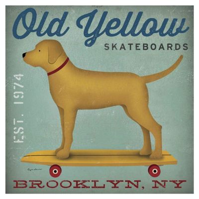 Global Gallery Golden Dog on Skateboard -PaperArt-38 x38