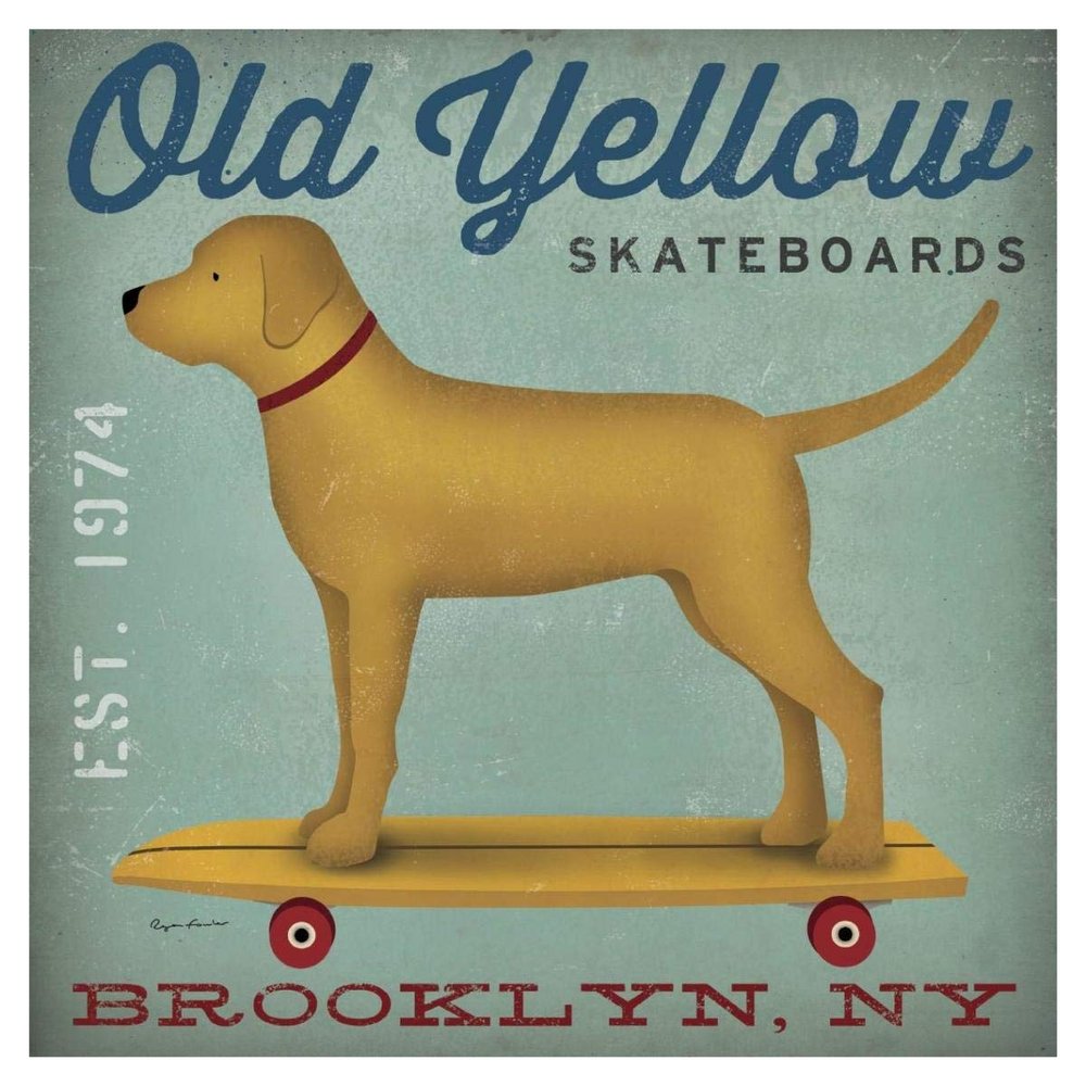 Global Gallery Golden Dog on Skateboard -PaperArt-38 x38