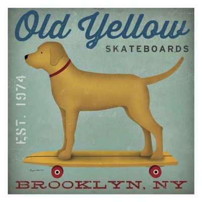 Global Gallery Golden Dog on Skateboard -PaperArt-26 x26