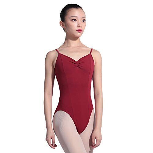 117141028 Girls Camisole Pinch Front And Low V Back Classic Elegant Ballet Leotards (M 165, Burgundy)