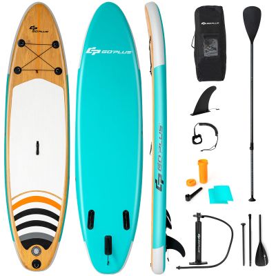 Goplus Inflatable Stand up Paddle Board, 6" Thick SUP with Premium Accessories, Adjustable Aluminum Paddle, Leash, Carry Bag, Hand Pump, Removable Fin (Mint Green, 10FT)