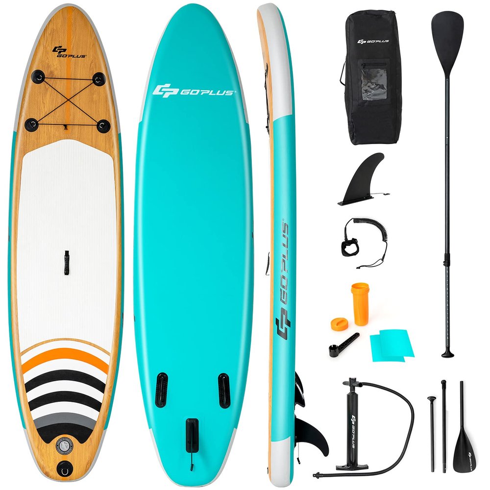 Goplus Inflatable Stand up Paddle Board, 6" Thick SUP with Premium Accessories, Adjustable Aluminum Paddle, Leash, Carry Bag, Hand Pump, Removable Fin (Mint Green, 10FT)