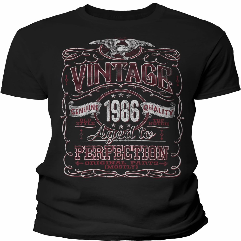 40th Birthday Gift Shirt for Men - Vintage 1986 Aged to Perfection - Black-003-2X