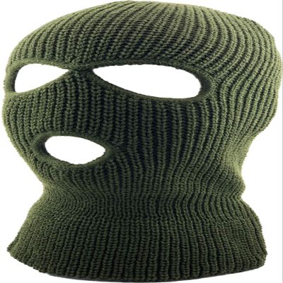 KBETHOS KBH-16 Three Hole Mask Winter Knit Ski Hat Ribbed Beanie Balaclava Olive, One Size (Olive)