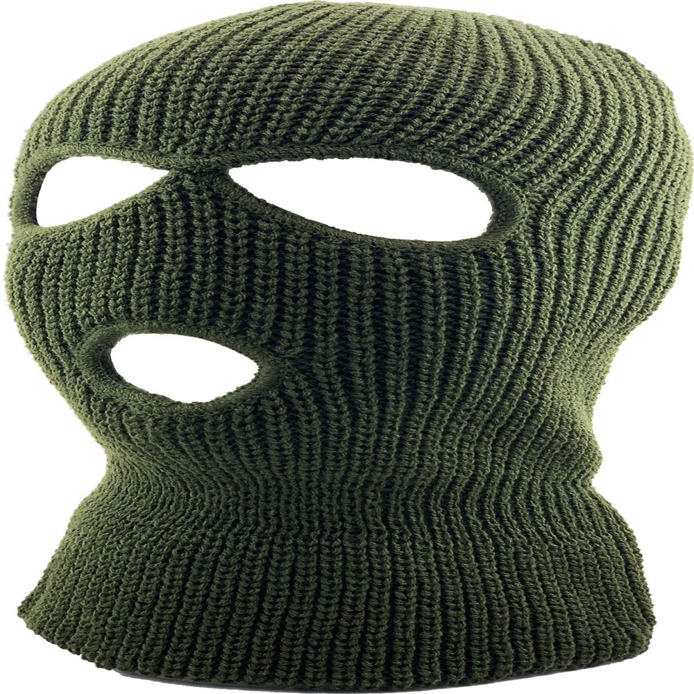 KBETHOS KBH-16 Three Hole Mask Winter Knit Ski Hat Ribbed Beanie Balaclava Olive, One Size (Olive)