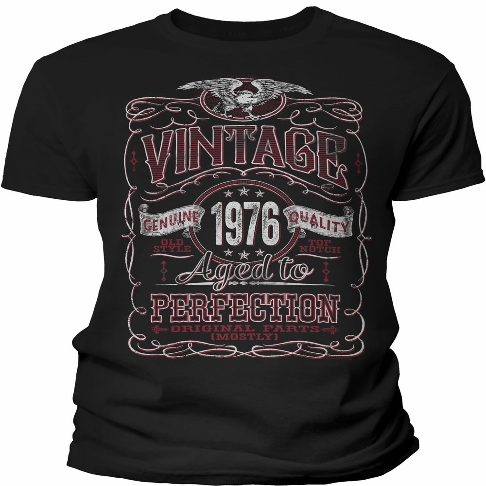 50th Birthday Gift Shirt for Men - Vintage 1976 Aged to Perfection - Black-003-Sm