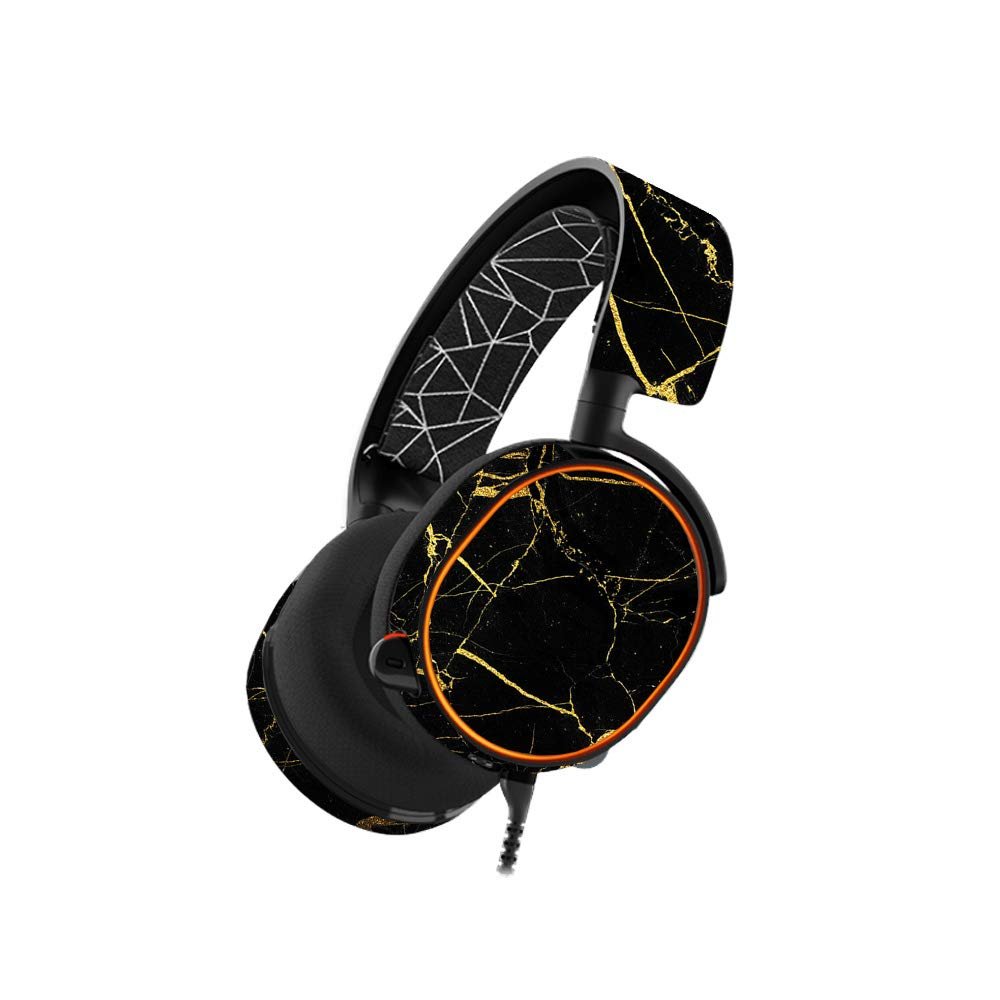 MightySkins Skin Compatible with SteelSeries Arctis 5 Gaming Headset - Black Gold Marble | Protective, Durable, and Unique Vinyl wrap Cover | Easy to Apply, Remove | Made in The USA