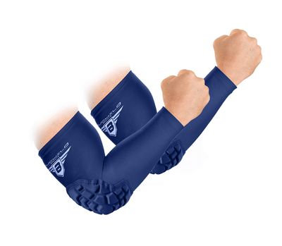 Bucwild Sports Padded Elbow Arm Sleeves for Basketball Football Volleyball Youth & Adult Size Pads (1 Pair) (Navy Blue, Adult Medium)