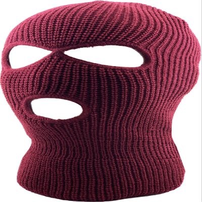 KBETHOS KBH-16 Three Hole Mask Winter Knit Ski Hat Ribbed Beanie Balaclava Burgundy, One Size (Burgundy)
