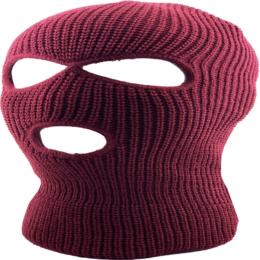KBETHOS KBH-16 Three Hole Mask Winter Knit Ski Hat Ribbed Beanie Balaclava Burgundy, One Size (Burgundy)