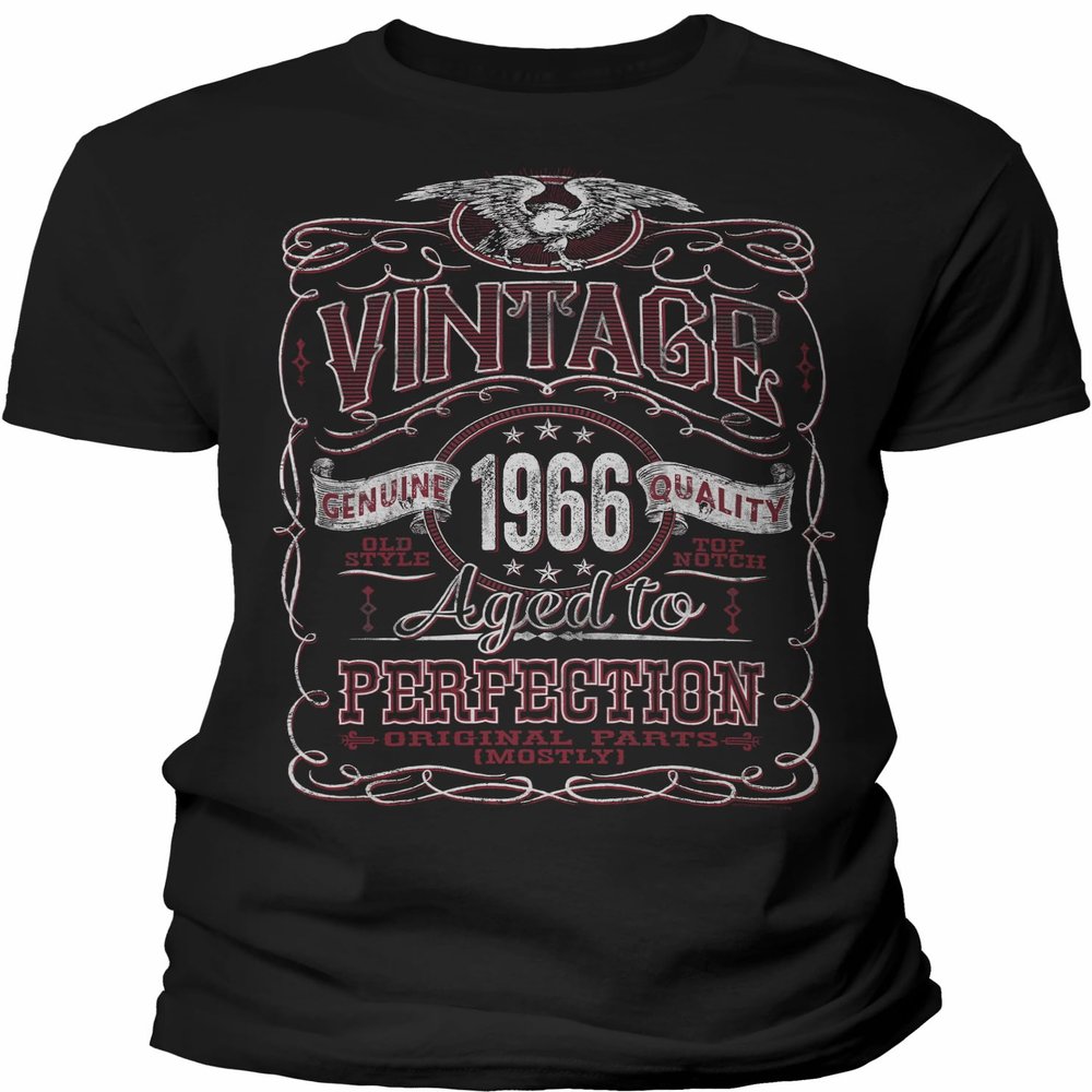 60th Birthday Gift Shirt for Men - Vintage 1966 Aged to Perfection - Black-003-Lg