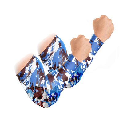 Bucwild Sports Padded Elbow Arm Sleeves for Basketball Football Volleyball Youth & Adult Size Pads (1 Pair) (Blue Camo, Adult Large)