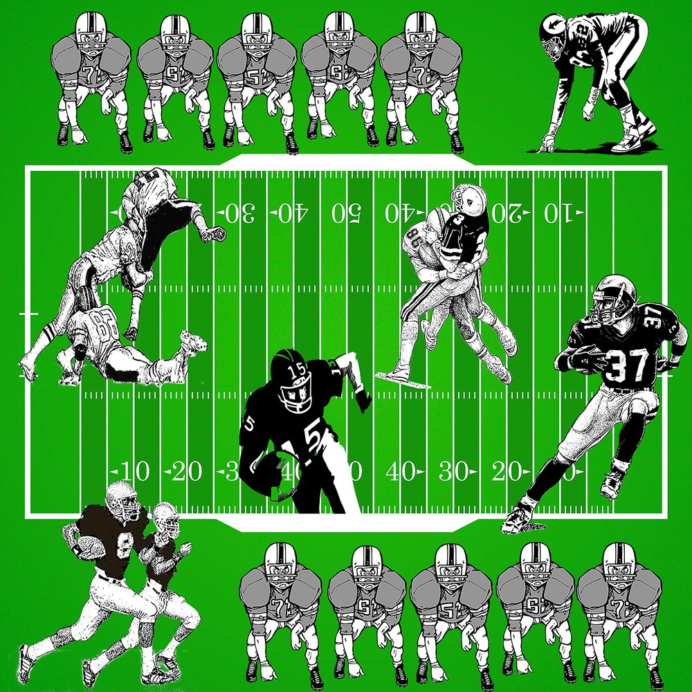Football Field with Players 1217 (35 inch Square)
