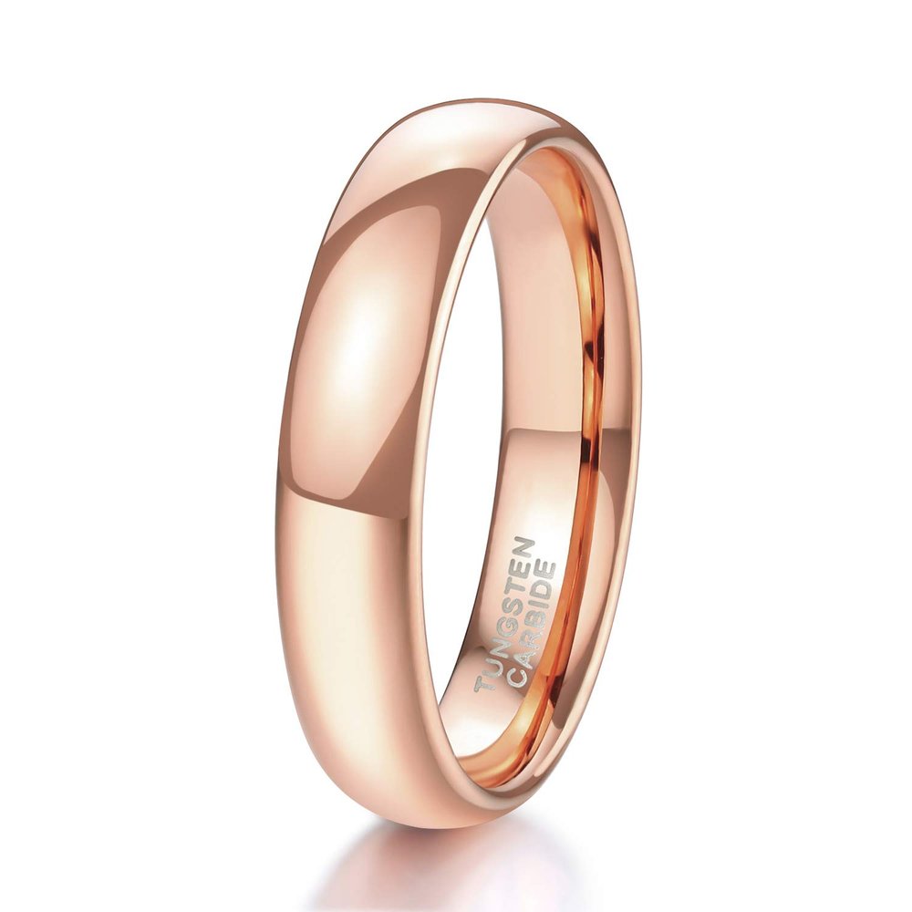 TRUMIUM 4mm Tungsten Wedding Ring Bands for Men Women Rose Gold Plated Dome Plain High Polish Size 10.5