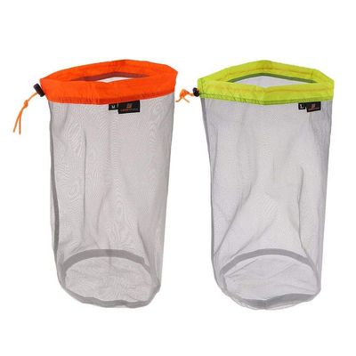 Yundxi Set of 2 Stuff Sacks Lightweight Mesh Drawstring Storage Bag Organizer Holder for Camping Hiking Travel (M Orange + L Green)