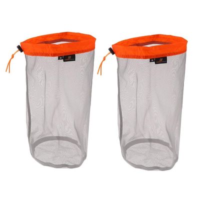 Yundxi Set of 2 Stuff Sacks Lightweight Mesh Drawstring Storage Bag Organizer Holder for Camping Hiking Travel (M Orange)