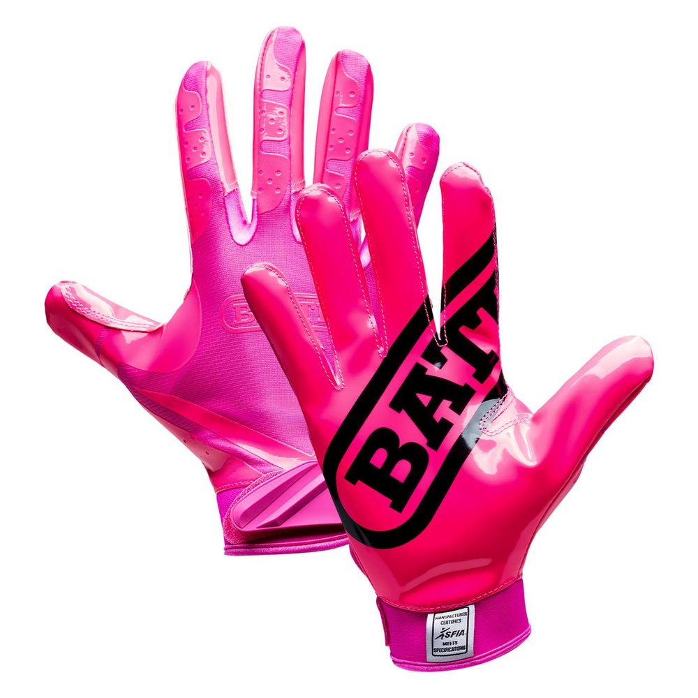 Battle Sports Double Threat Wide Receiver Football Gloves - Adult and Youth Football Gloves - Ultra Stick Gloves - Youth Small, Pink