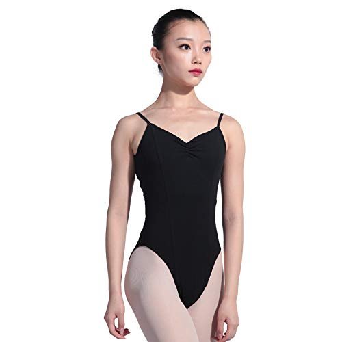 117141028 Girls Camisole Pinch Front And Low V Back Classic Elegant Ballet Leotards (L 170, Black)