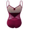 Daydance Cotton Burgundy Women Dance Leotards Adult Ballet Clothes with Mesh V-Back view 2