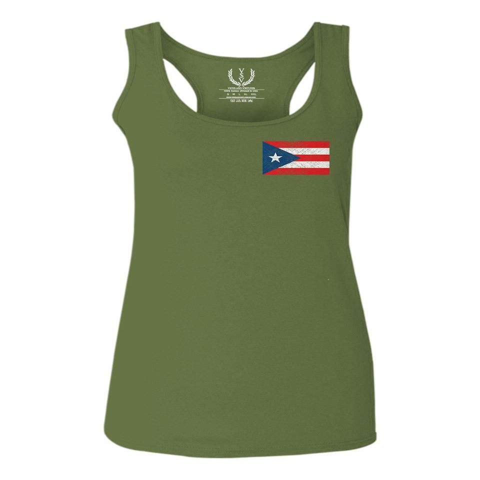 0062. Puerto Rico Flag Boricua Rican Nuyorican Women's Tank Top Racerback (Olive, Small)