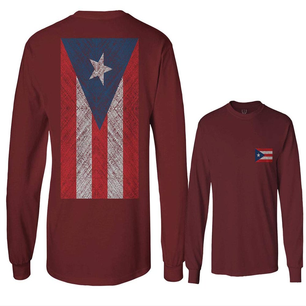 0062. Puerto Rico Flag Boricua Rican Nuyorican Men's Long Sleeve t Shirt (Maroon X-Large)