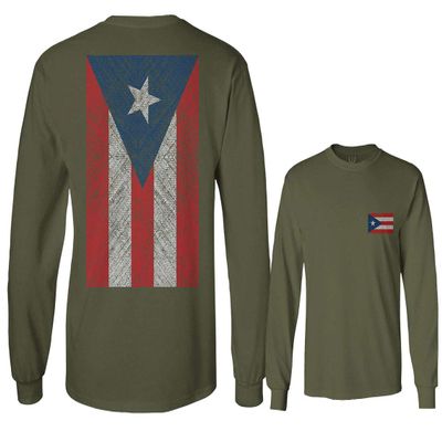 0062. Puerto Rico Flag Boricua Rican Nuyorican Men's Long Sleeve t Shirt (Olive, Small)
