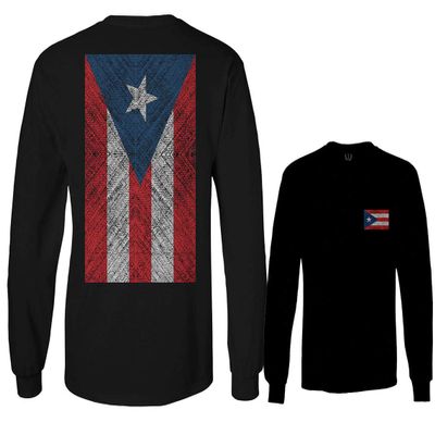 0062. Puerto Rico Flag Boricua Rican Nuyorican Men's Long Sleeve t Shirt (Black, Small)