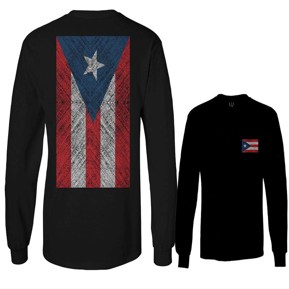 0062. Puerto Rico Flag Boricua Rican Nuyorican Men's Long Sleeve t Shirt (Black, Small)