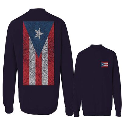 0062. Puerto Rico Flag Boricua Rican Nuyorican Men's Crewneck Sweatshirt (Navy Large)