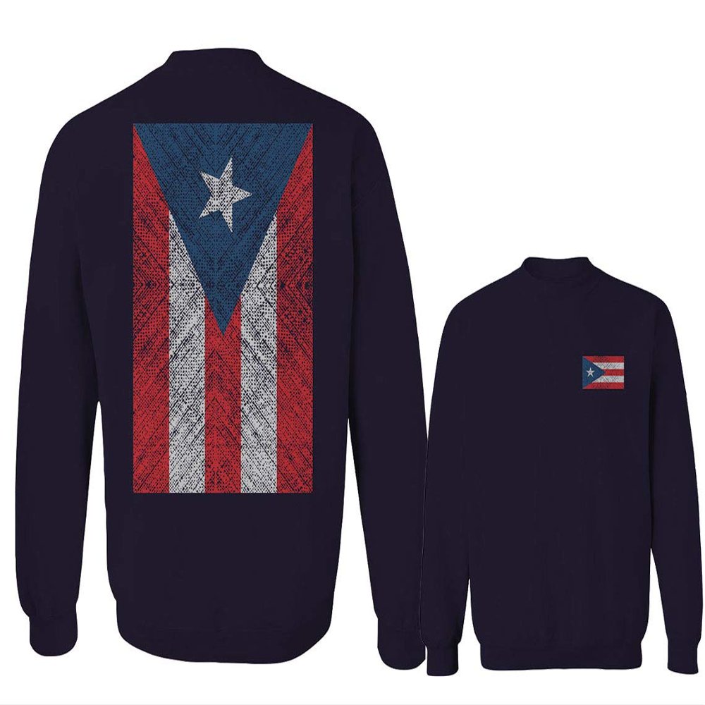 0062. Puerto Rico Flag Boricua Rican Nuyorican Men's Crewneck Sweatshirt (Navy Large)