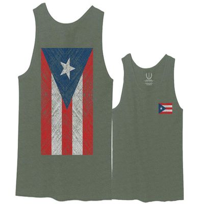 0062. Puerto Rico Flag Boricua Rican Nuyorican Men's Fitted Tank Top (Olive, Small)