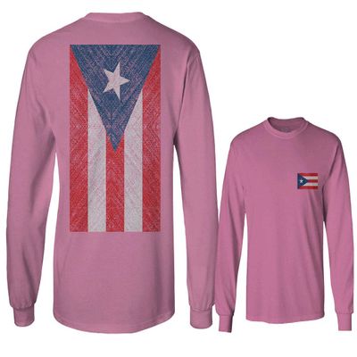 0062. Puerto Rico Flag Boricua Rican Nuyorican Men's Long Sleeve t Shirt (Pink 2X Large)