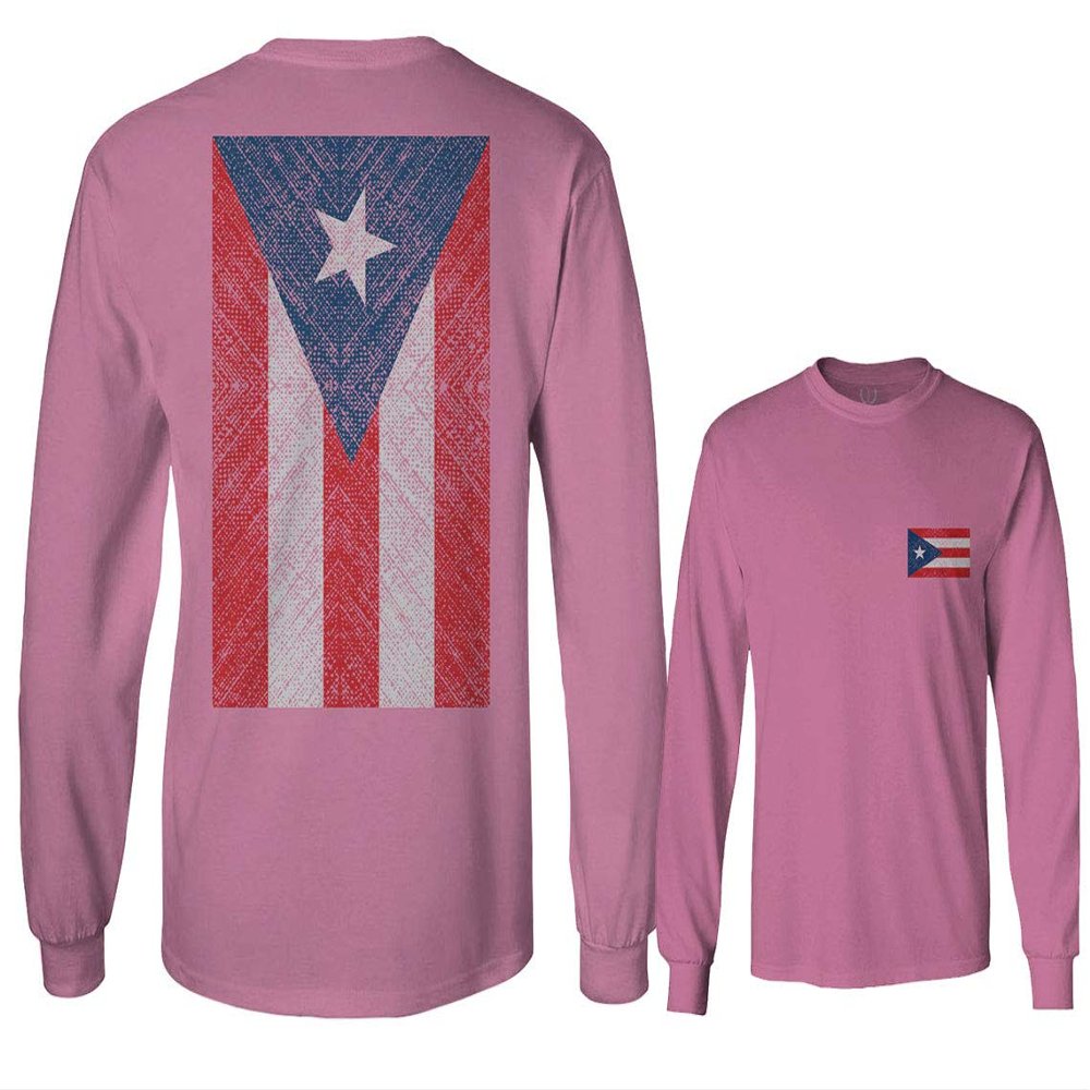 0062. Puerto Rico Flag Boricua Rican Nuyorican Men's Long Sleeve t Shirt (Pink 2X Large)