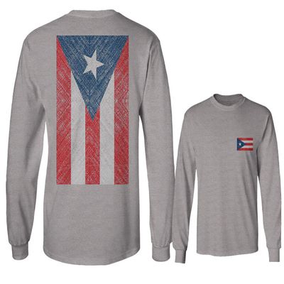 0062. Puerto Rico Flag Boricua Rican Nuyorican Men's Long Sleeve t Shirt (Light Gray 2X Large)