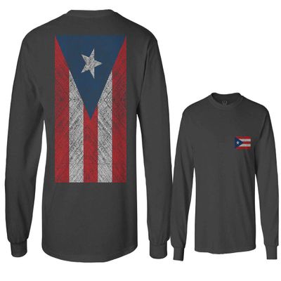0062. Puerto Rico Flag Boricua Rican Nuyorican Men's Long Sleeve t Shirt (Characol, X-Large)